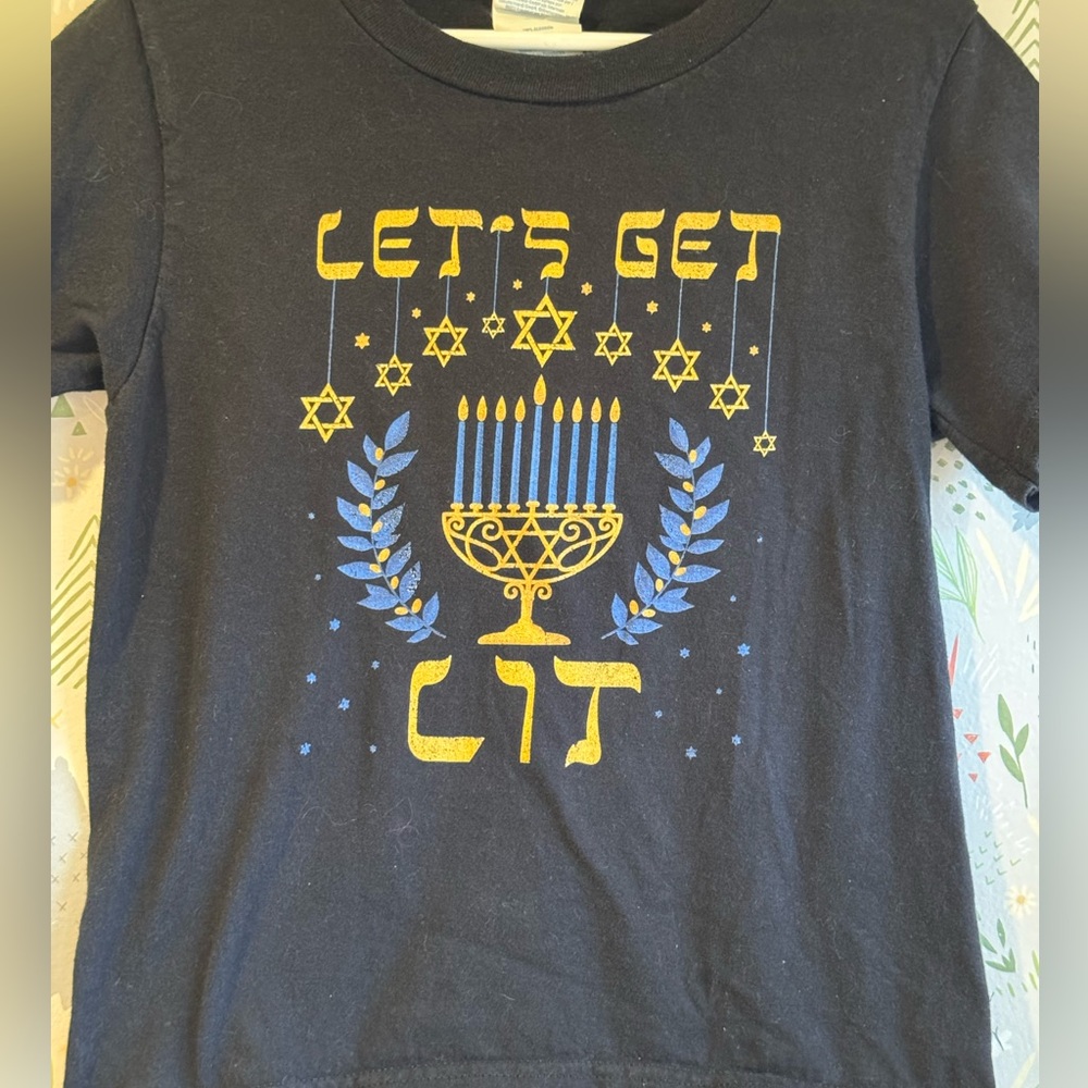Kids Hanukkah Let’s Get Lit Menorah Star of David Hanukkiah T-Shirt X-Small
